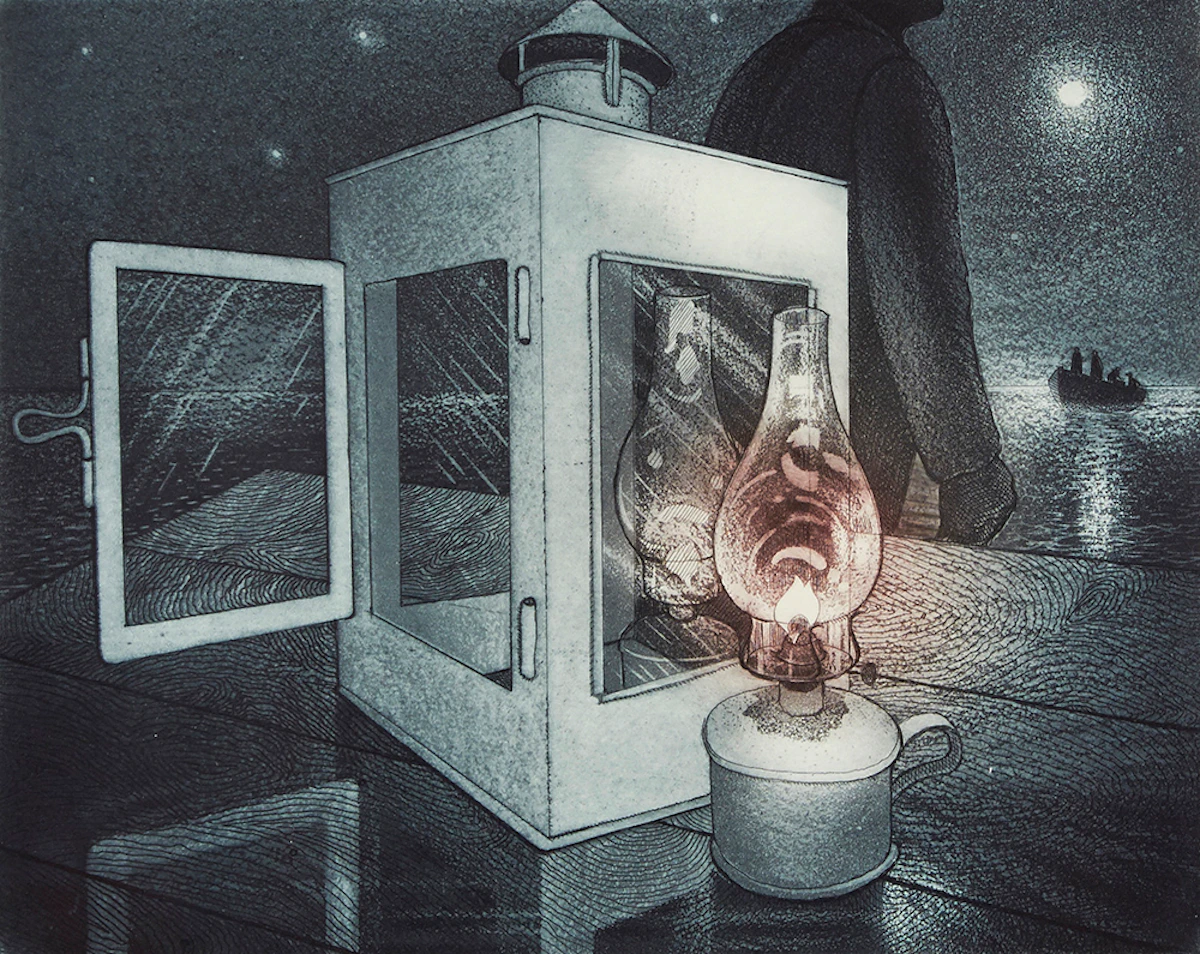 David Lloyd Blackwood, Griffith Oakley’s Light, colour etching and aquatint, 1991
