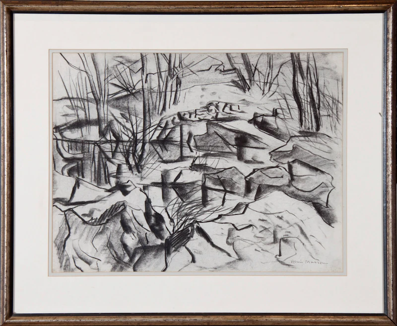 Henri Leopold Masson, Rocky Landscape, charcoal - view 2