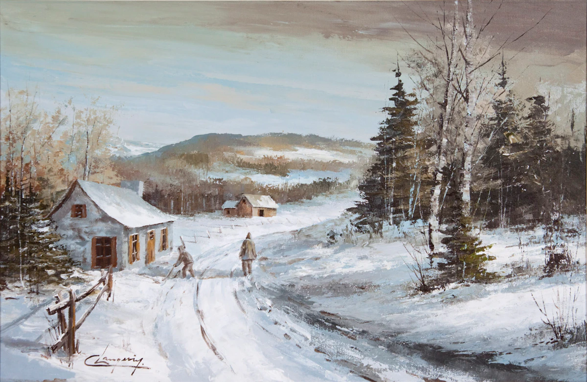 Claude Langevin, Winter Chores, oil on canvas