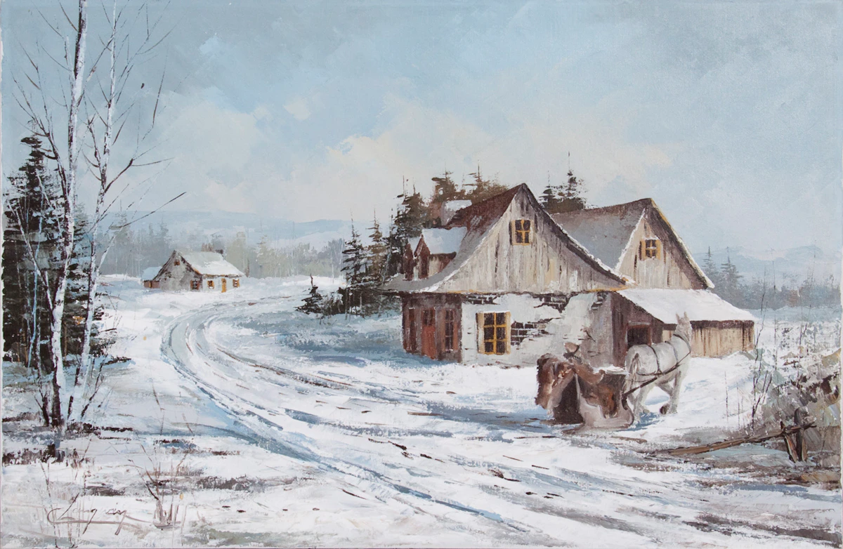 Claude Langevin, Winter Arrival, oil on canvas