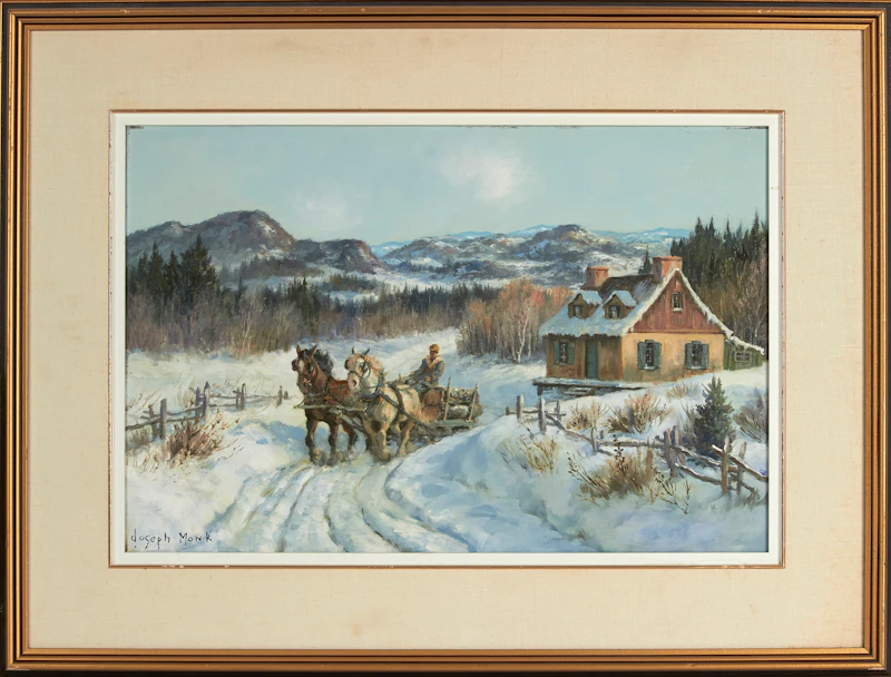 Joseph Monk, Hauling Logs in Winter, oil on canvas - view 2