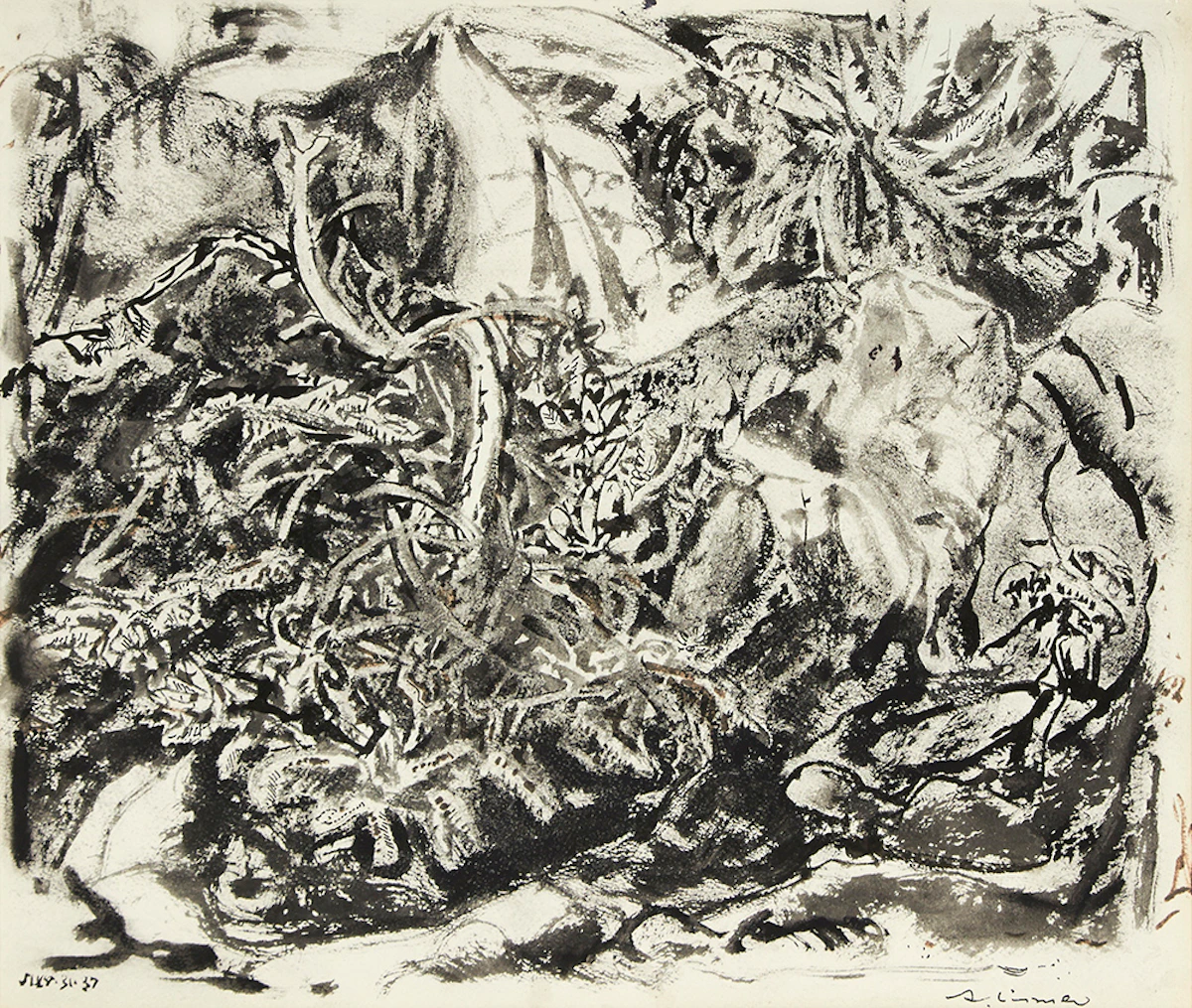 Arthur Lismer, Rock Scrub, ink and wash, 1960