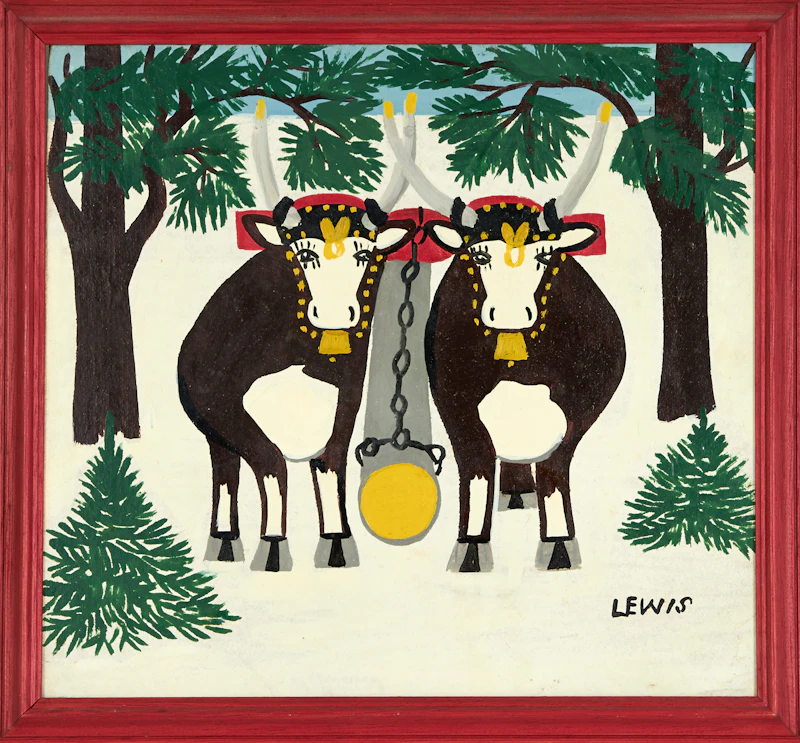 Maud Lewis, Oxen in Winter, oil on board - view 2