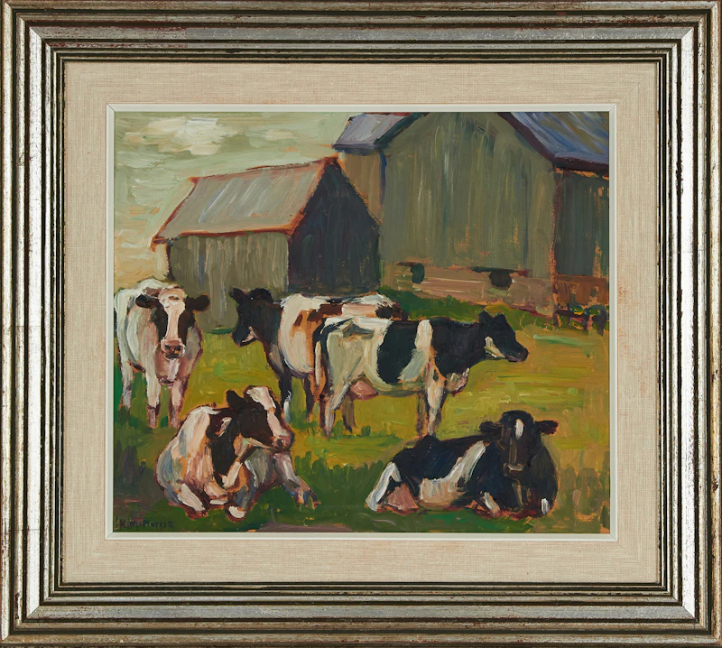 Kathleen Moir Morris, Cattle at Elliott Family Farm Near Marshall’s Bay, oil on panel, circa 1930 - view 3