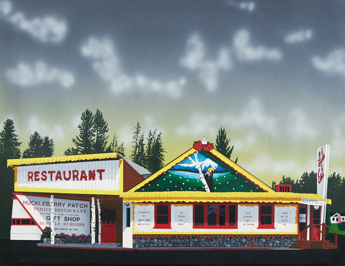 David Thauberger, Tourist Trap , acrylic and letraset on canvas, 1993
