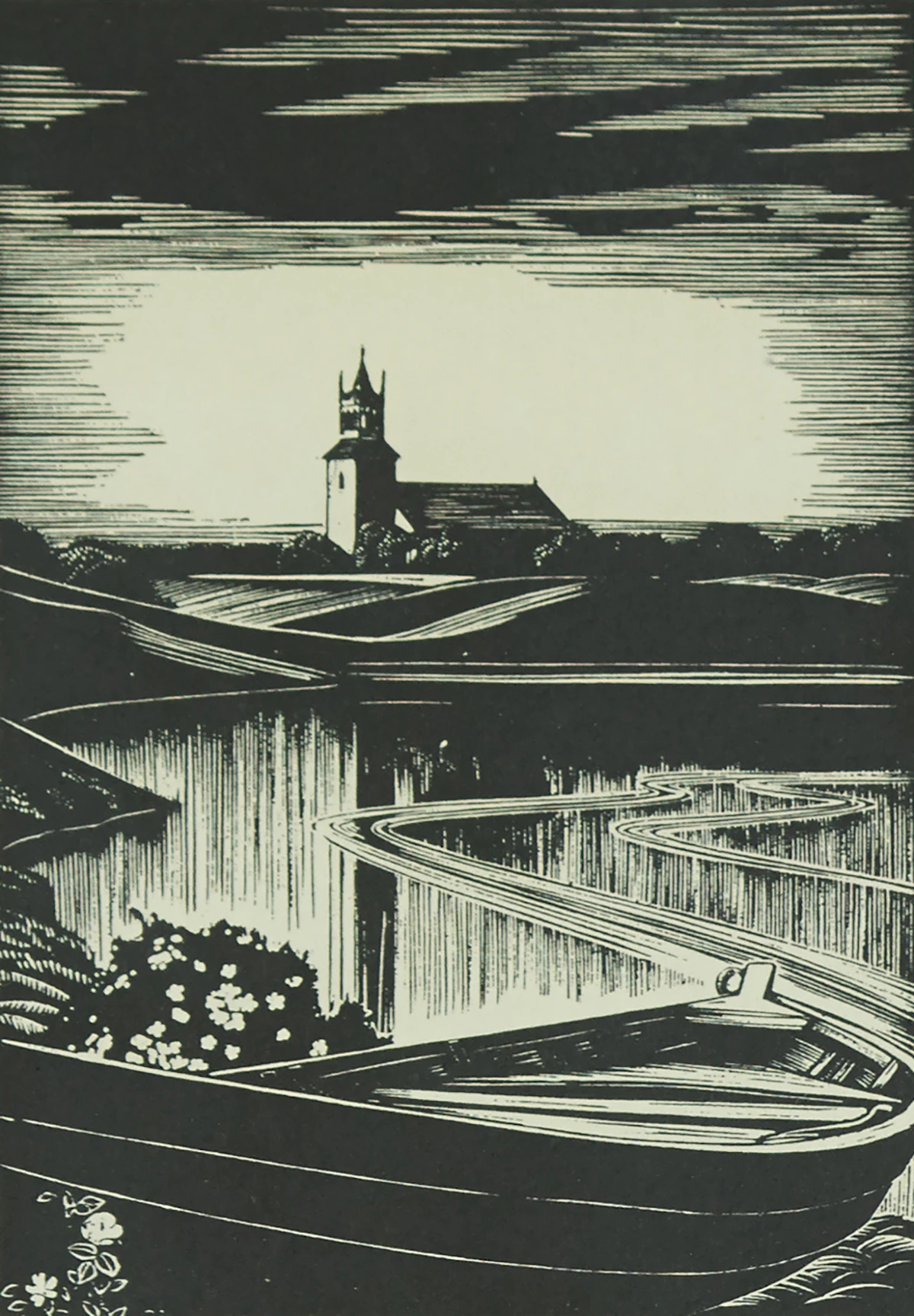 Walter Joseph Phillips, The Church on the Hill (from “Dreams of Fort Garry” by Robert Watson), engraving