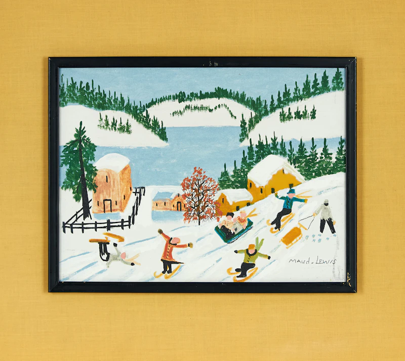 Maud Lewis, Skiing and Sledding Scene, mixed media on canvas board - view 2
