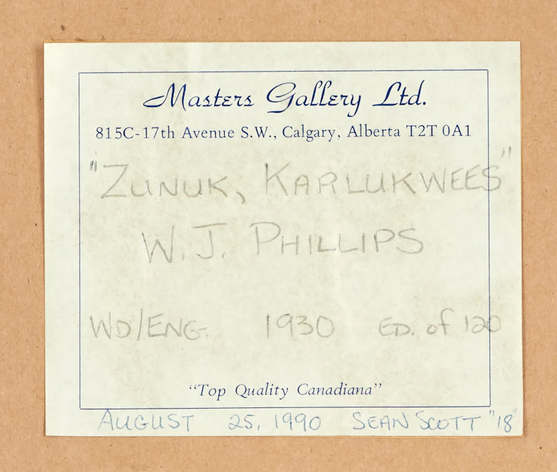 Walter Joseph Phillips, Zunuk, Karlukwees, woodcut, 1930 - view 2