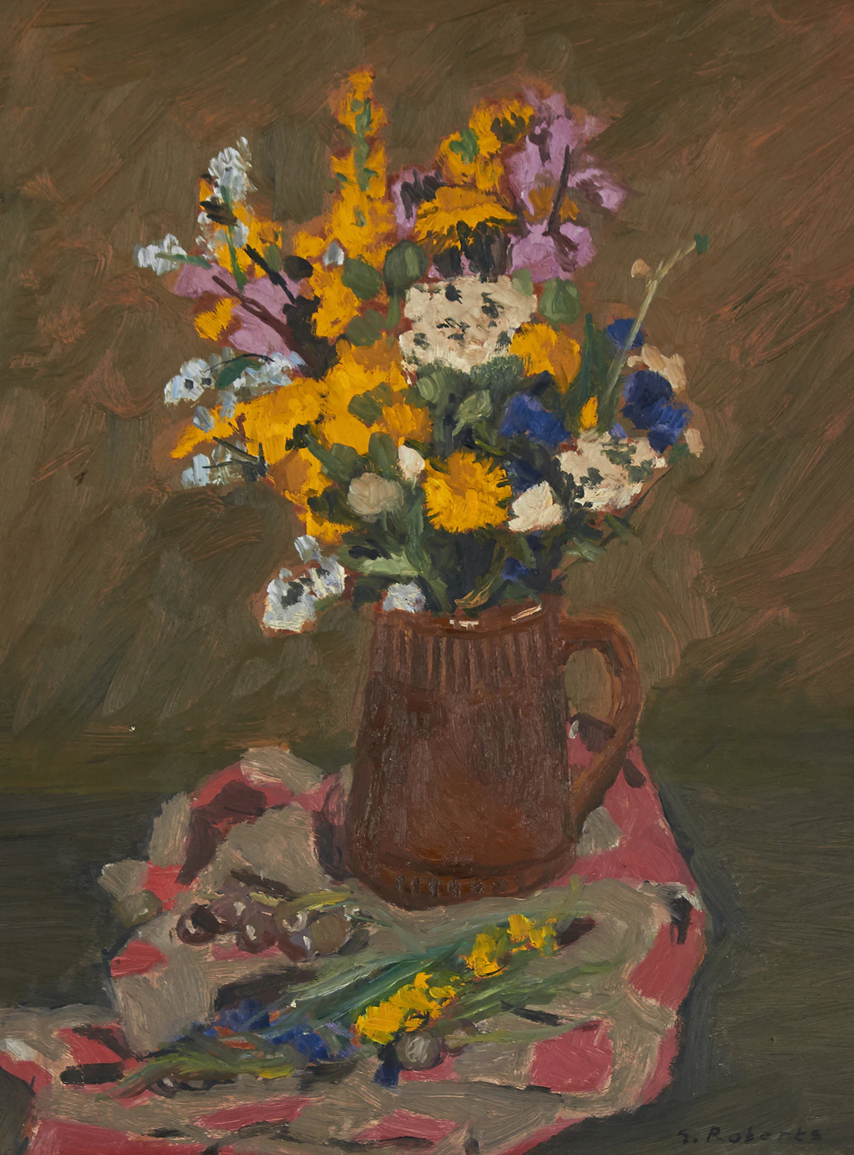 William Goodridge Roberts, Jug with Wild Flowers, oil on board