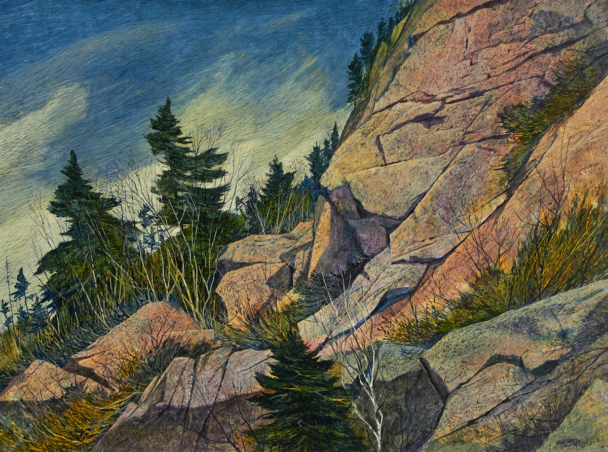 Ken MacDougall, Canyon Wall, Algoma Central Railway, oil on board