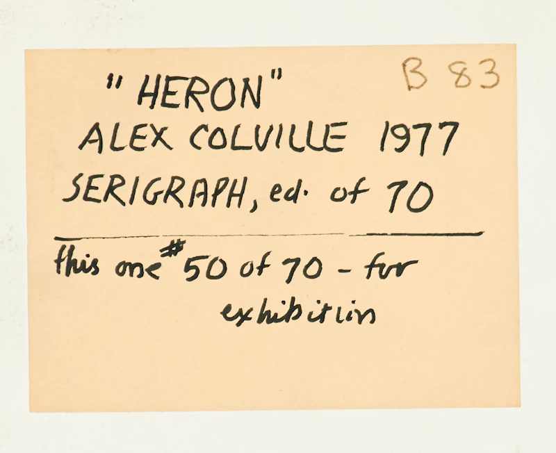 David Alexander Colville, Heron, serigraph, 1977 - view 2
