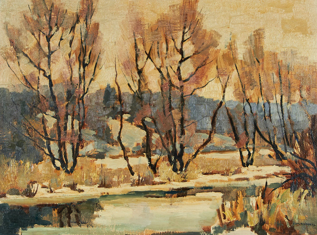 Thomas Keith Roberts, Riverside Willows, oil on board