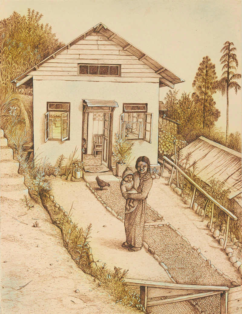 William Kurelek, Nepali Mother Before Father Abraham’s Bus-Tee (Dwelling)
