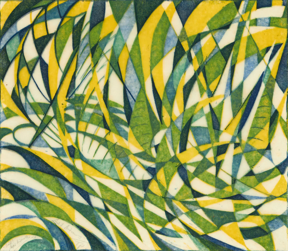 Sybil Andrews, Sails, colour linocut, 1960