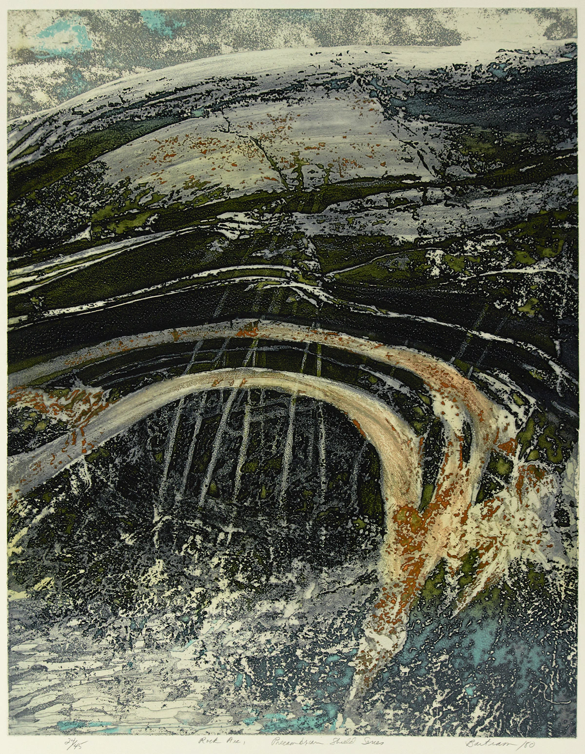 Edward John Bartram, Rock Arc, Precambrian Shield Series, colour aquatint, 1980