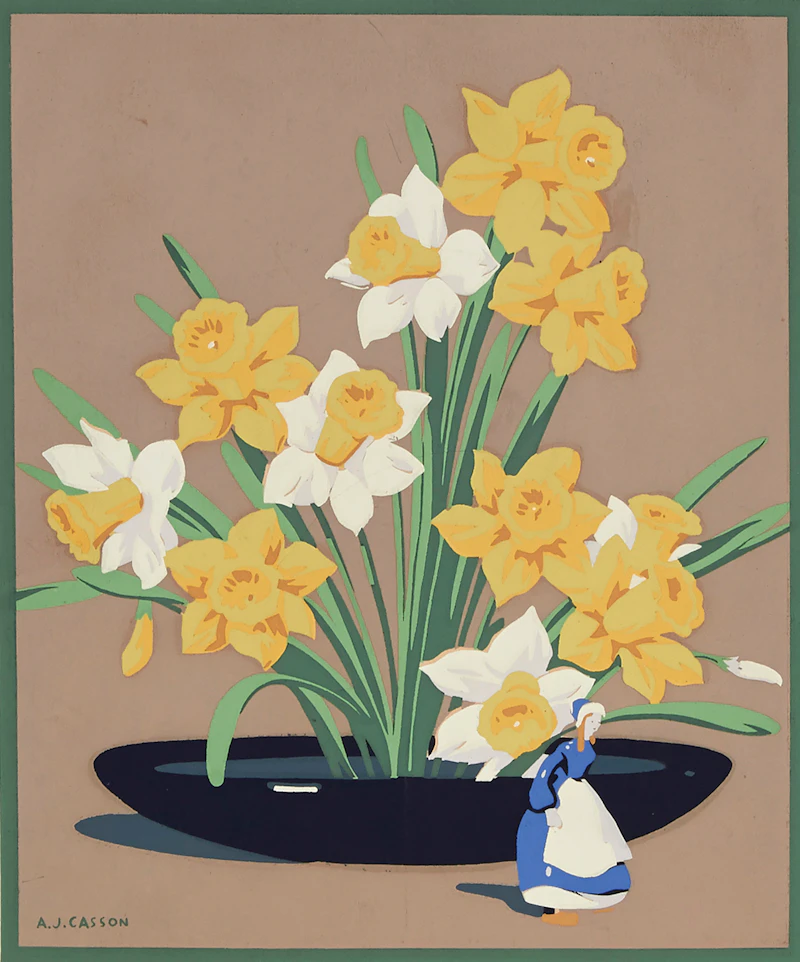 Alfred Joseph Casson, Daffodils with Delft Figurine