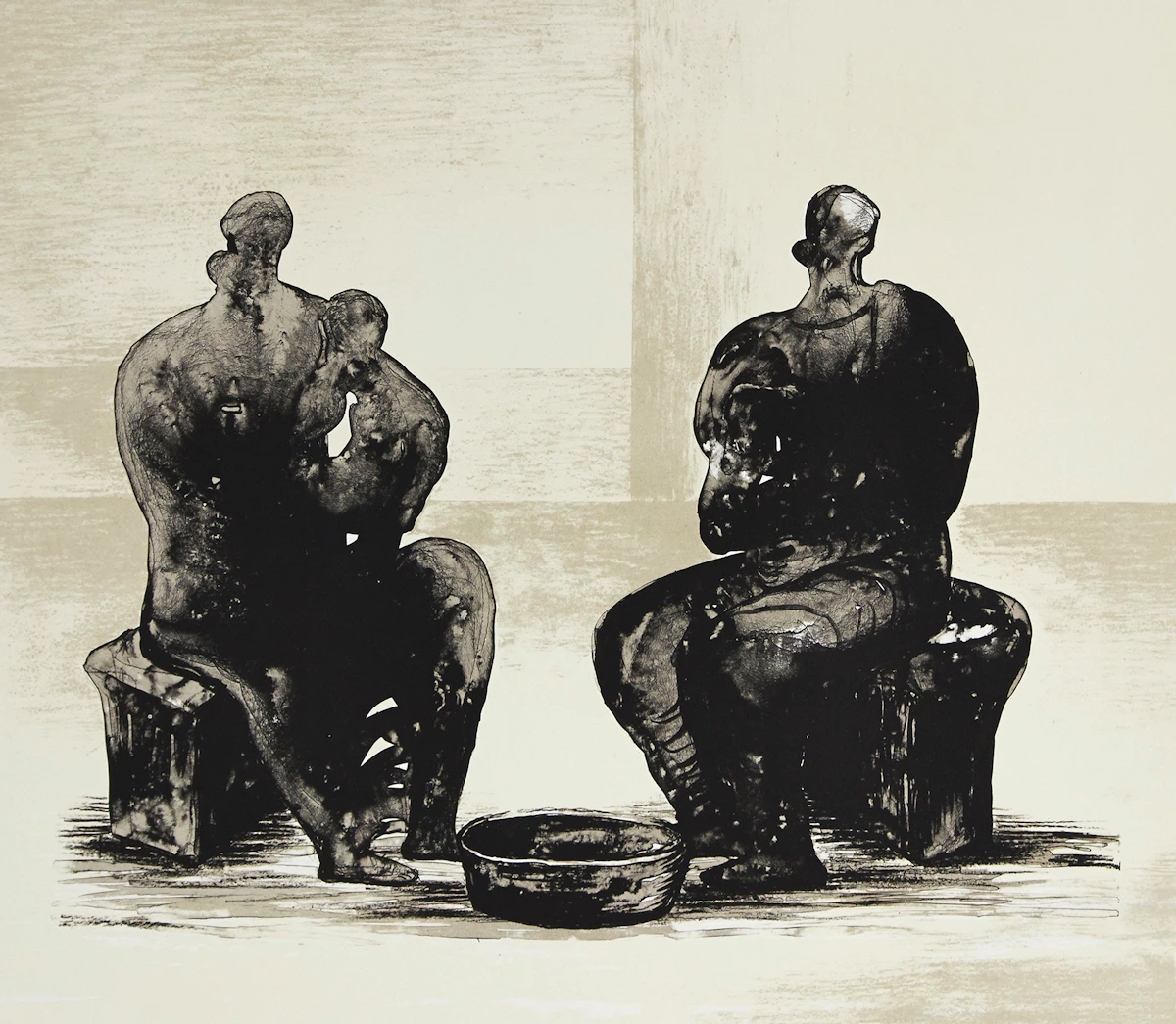 Henry Moore, Two Women Bathing Child, lithograph, 1975