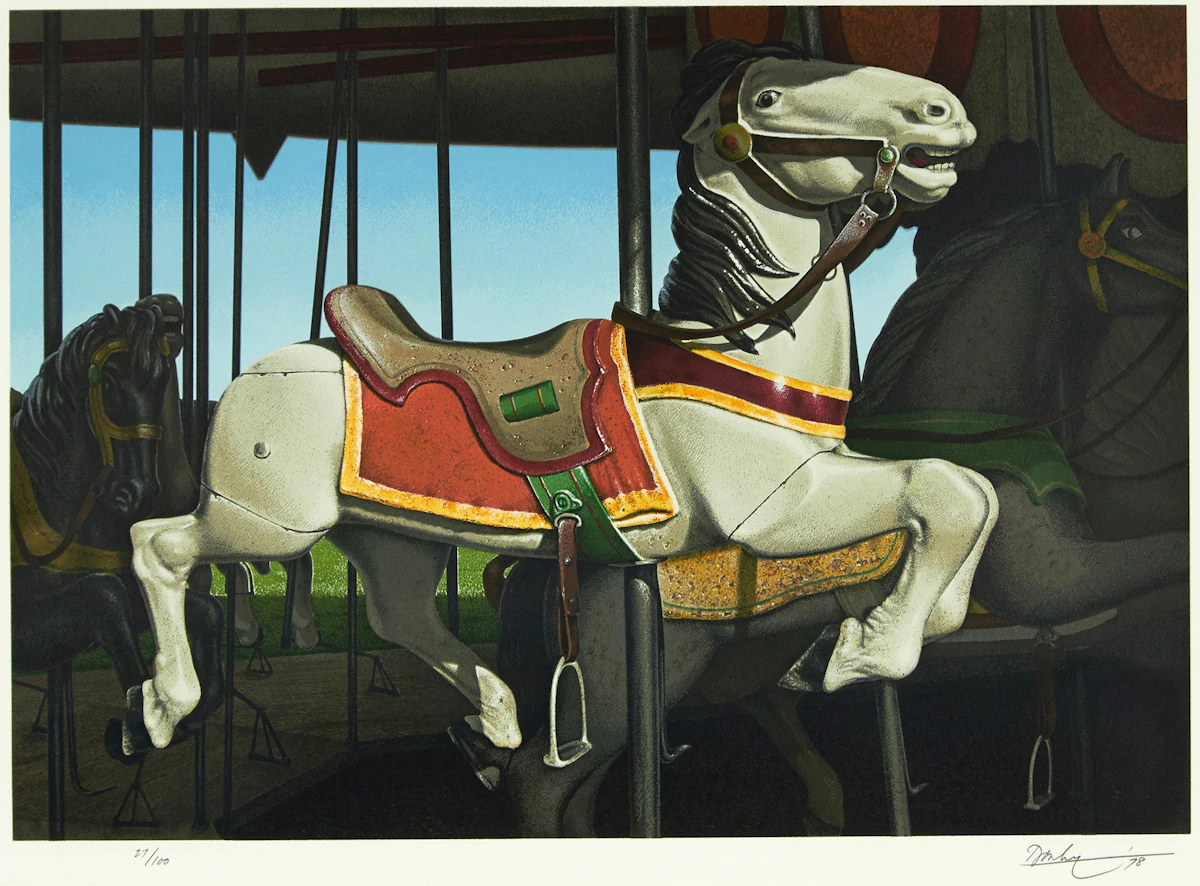 Kenneth Danby, White Stallion, colour serigraph, 1978