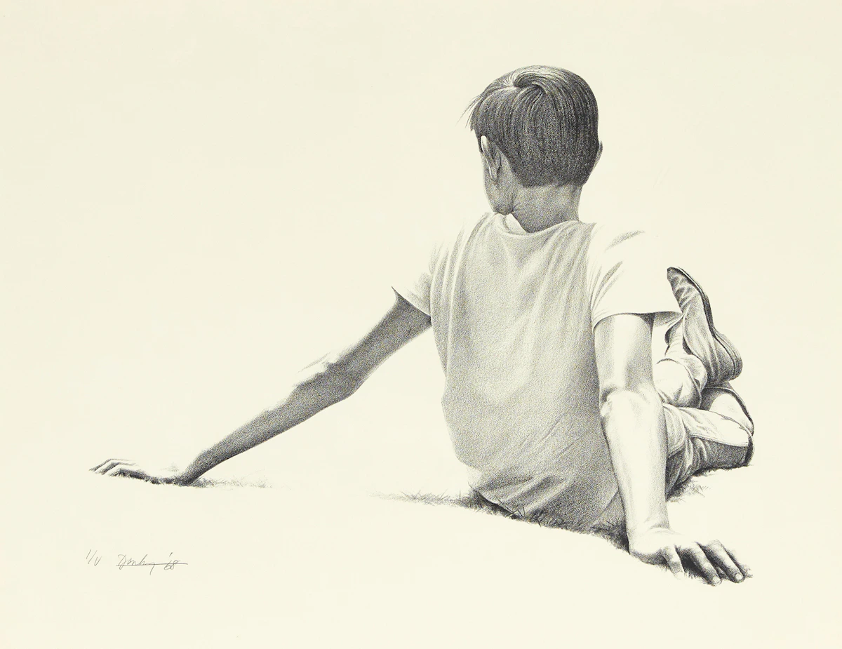 Kenneth Danby, Looking Off, black and white lithograph, 1968