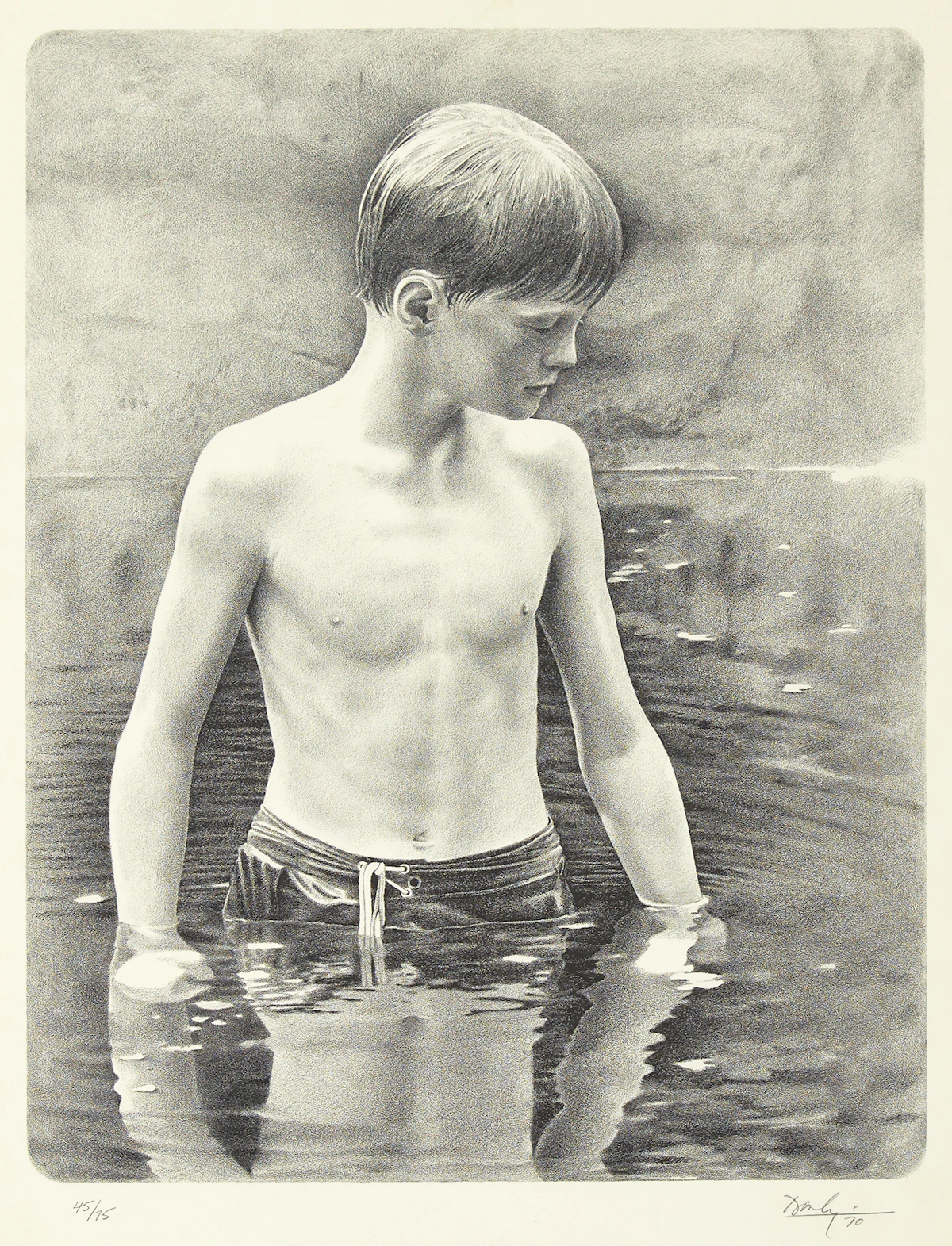 Kenneth Danby, The Swimmer, black and white lithograph, 1970