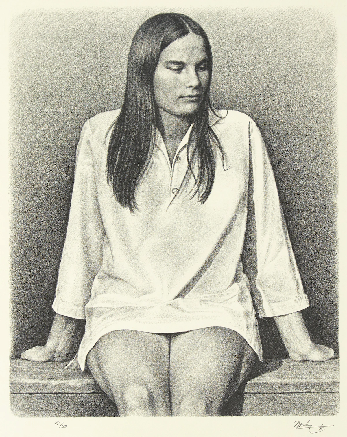 Kenneth Danby, Repose, black and white lithograph, 1978