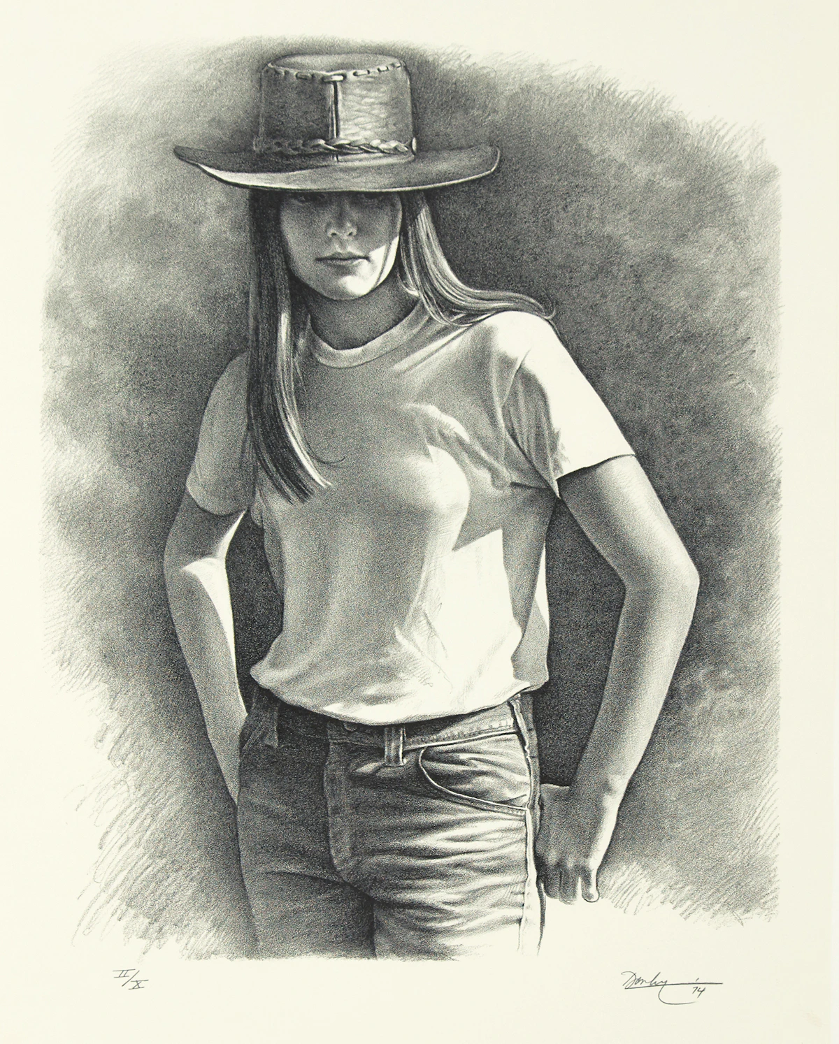 Kenneth Danby, Summer Girl, black and white lithograph, 1974