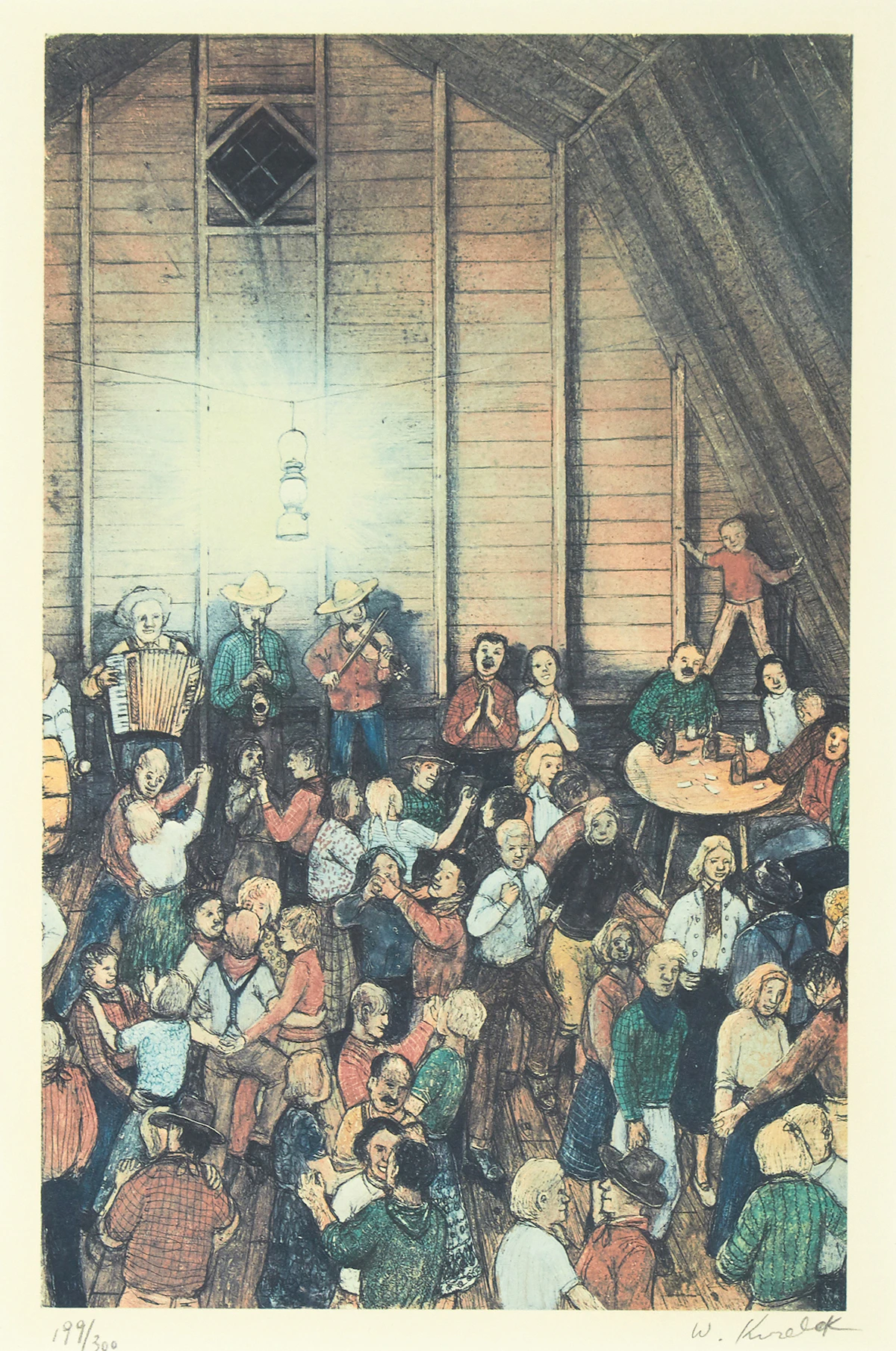 William Kurelek, The Barn Dance, colour lithograph