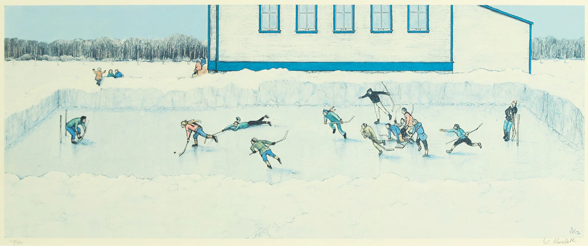 William Kurelek, Breakaway, colour lithograph