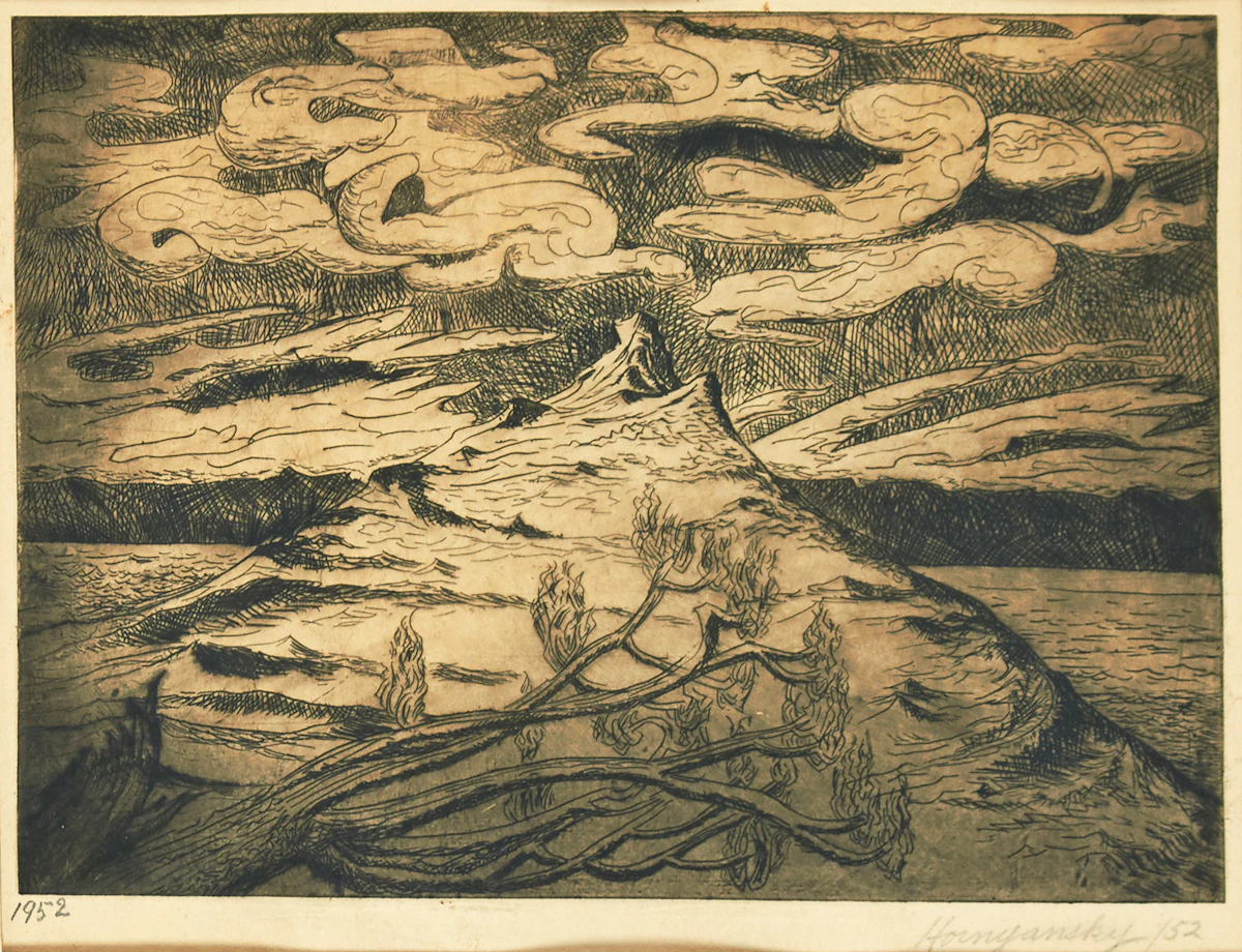 Nicholas Hornyansky, Mountain Landscape, etching, 1952