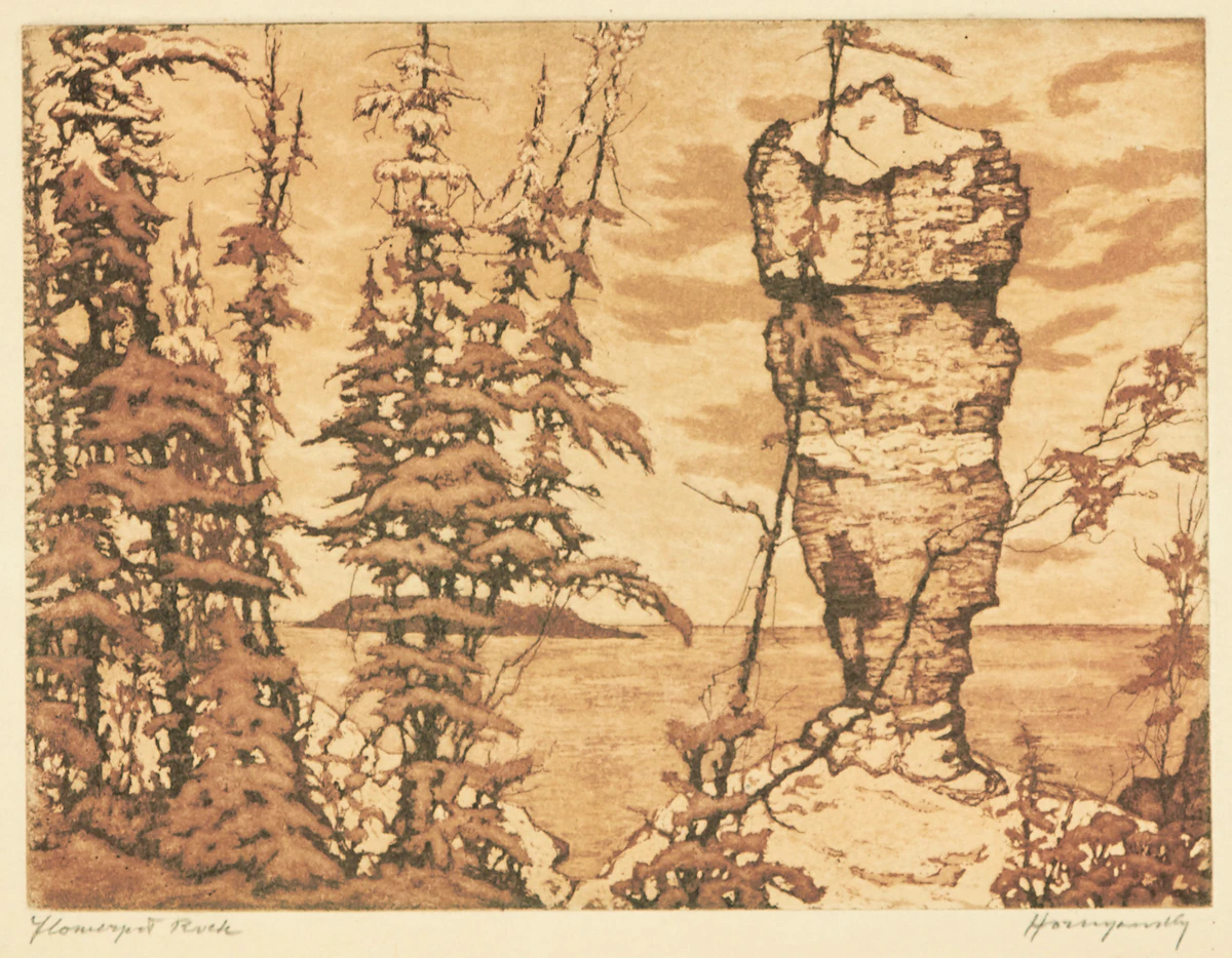 Nicholas Hornyansky, Flowerpot Rock, etching and aquatint, 1949
