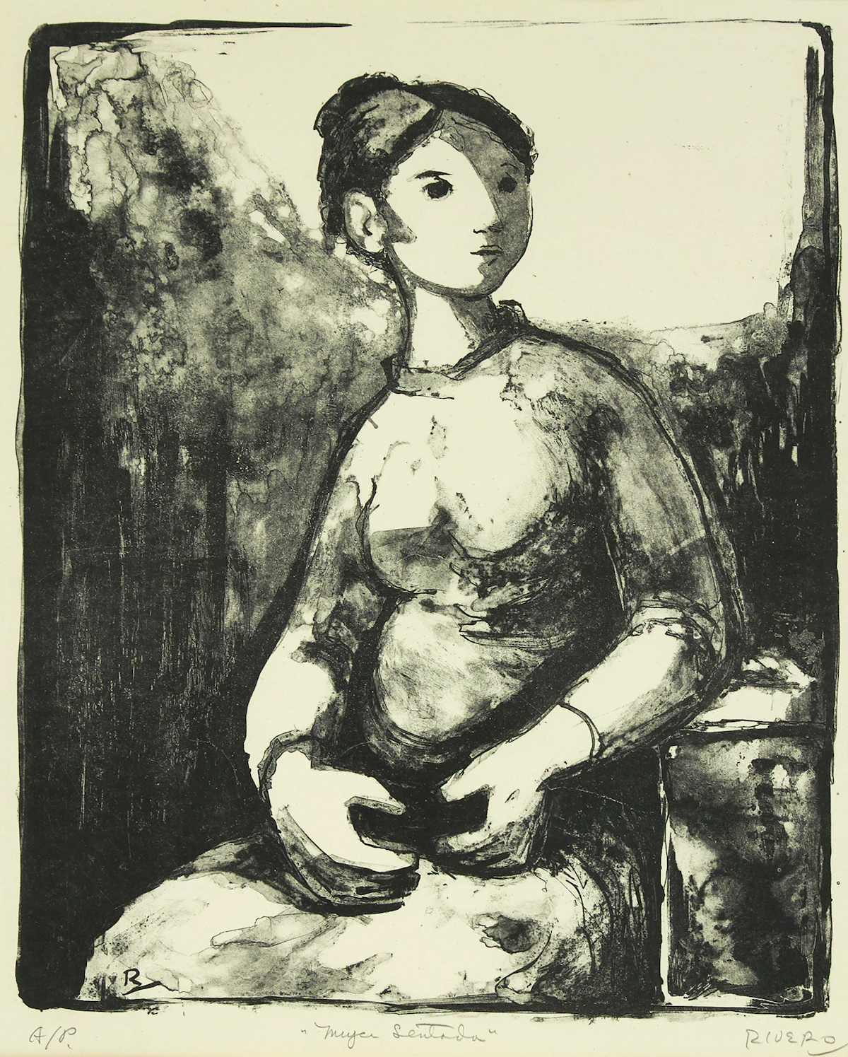 Fernando Rivero, Mujer Sentada, lithograph