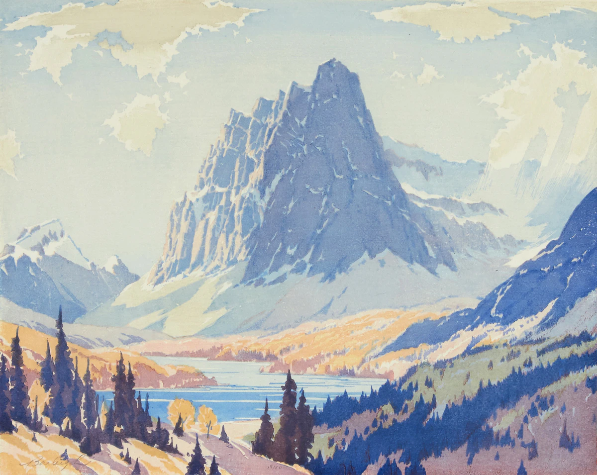 Barbara Barleigh Leighton, Mount Eisenhower, colour woodcut