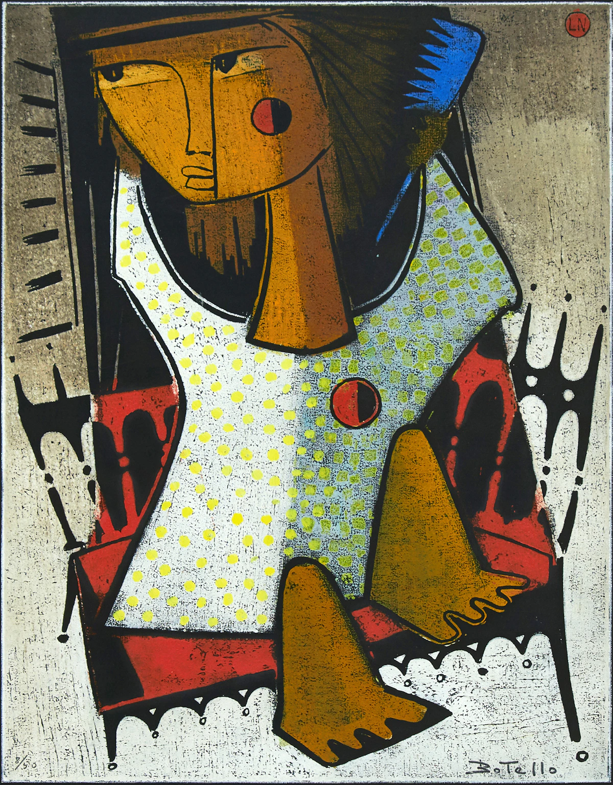 Angel Botello, Portrait, colour linocut
