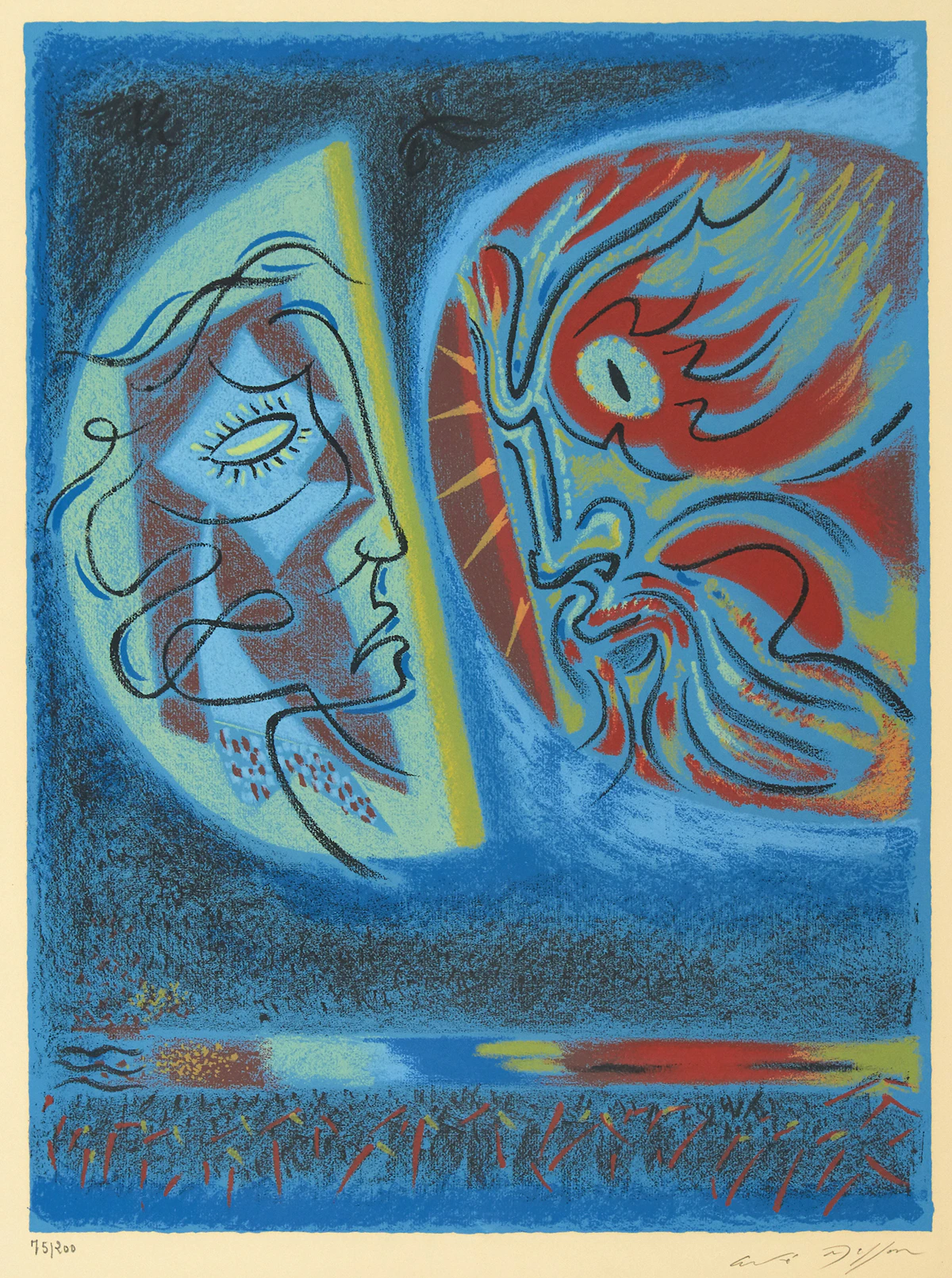 André Masson, La lune et le soleil, colour lithograph