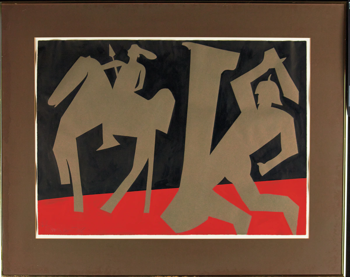 Harold Barling Town, Achilles In Ambush, mixed media on paper, 1978