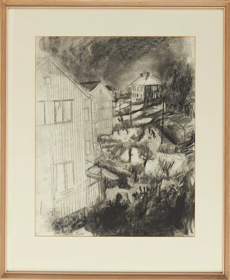 Molly Lamb Bobak, Evening Gardens, charcoal and wash - view 2