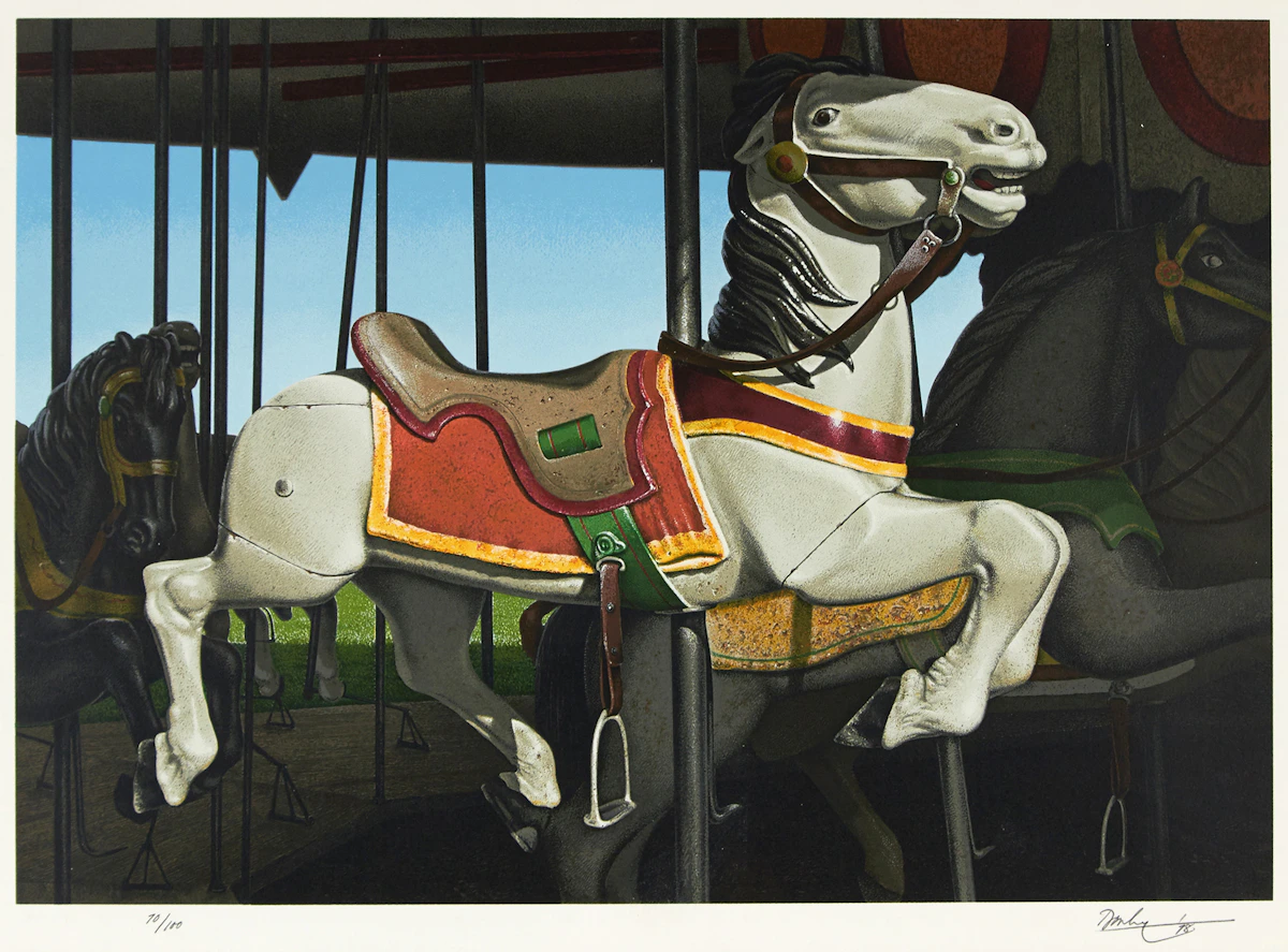 Kenneth Danby, White Stallion, colour serigraph, 1978