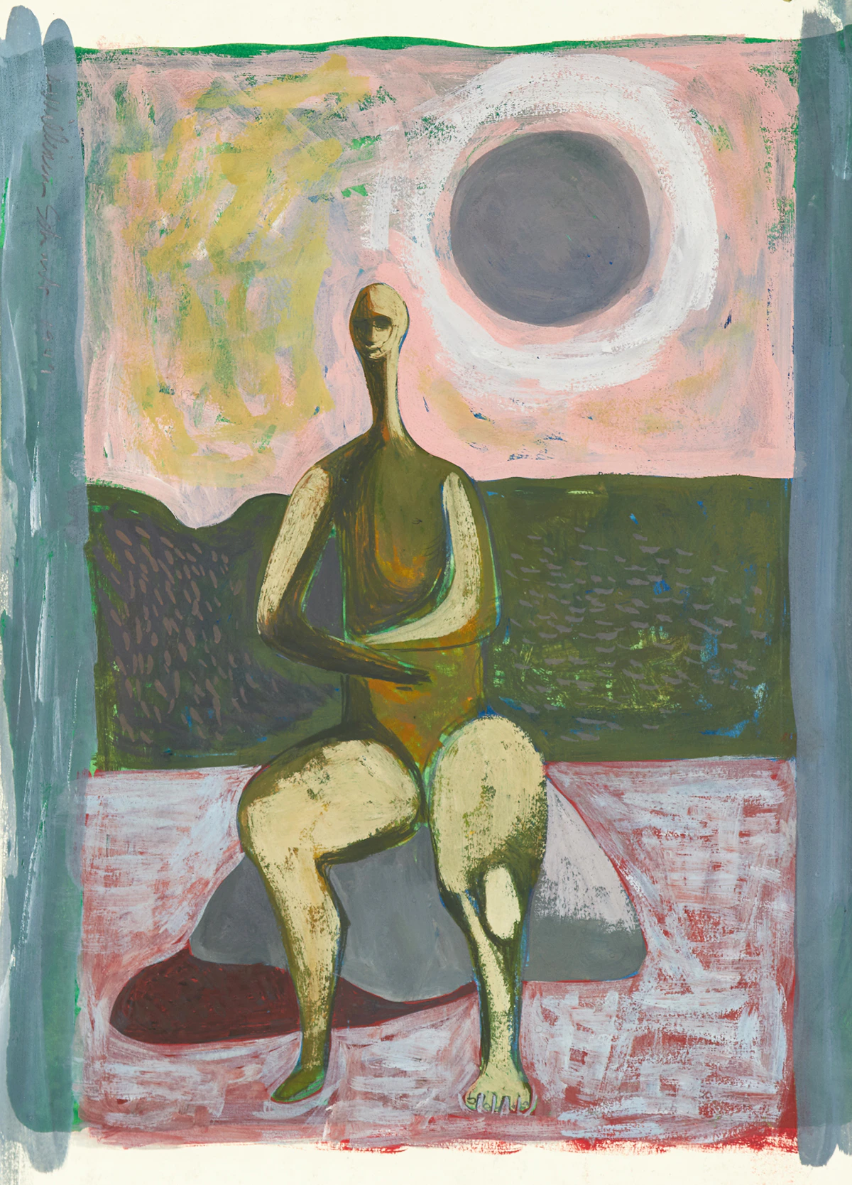 William Scharf, Man on a Rock, mixed media on card, 1949