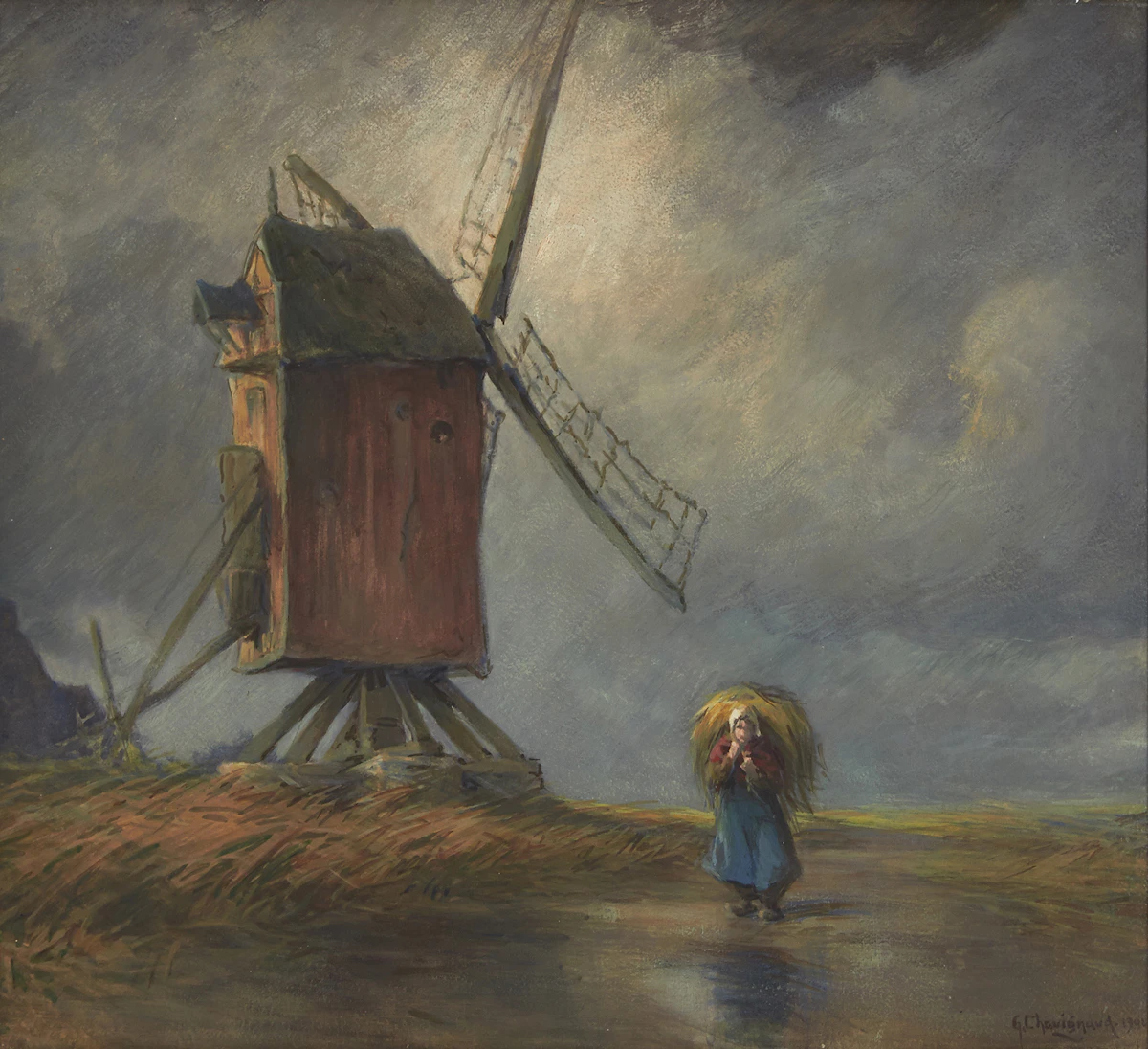 Georges Chavignaud, Landscape with Windmill, pastel, 1901
