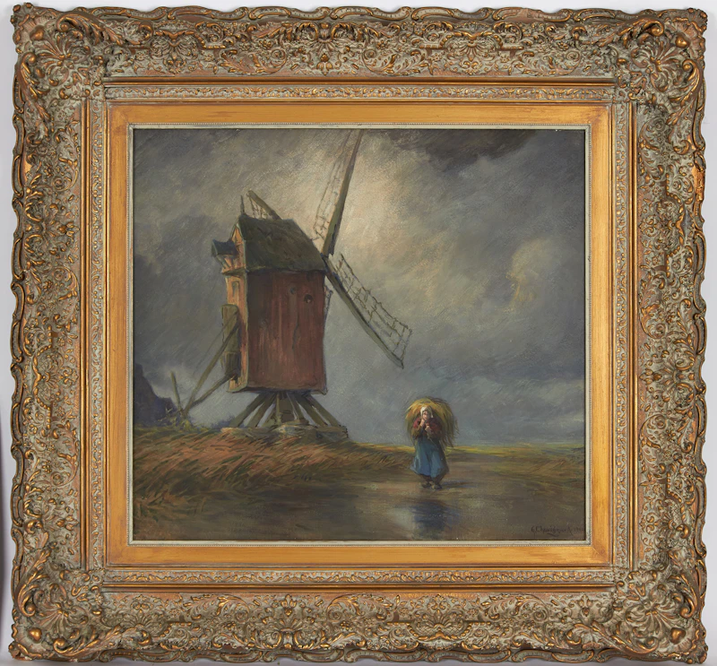 Georges Chavignaud, Landscape with Windmill, pastel, 1901 - view 2