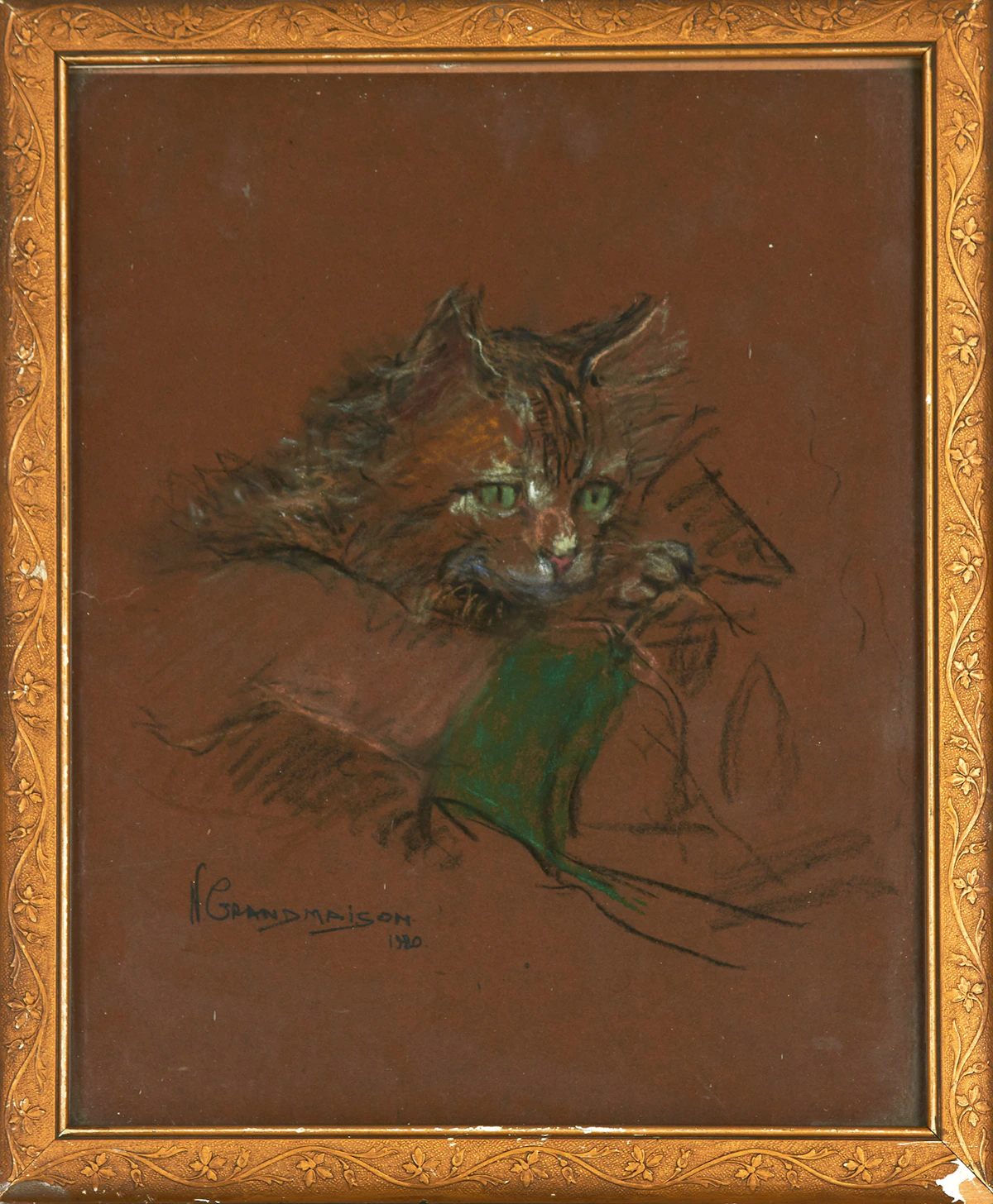 Orestes (Rick) Nicholas de Grandmaison, Portrait of a Cat, pastel, 1980