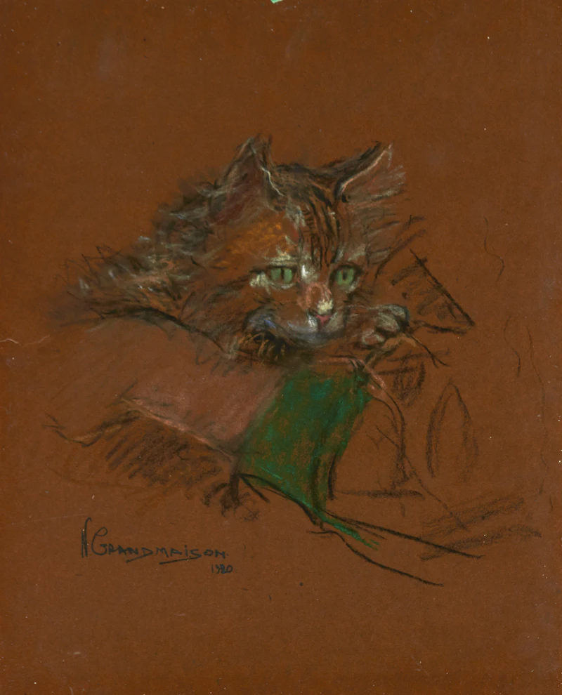 Orestes (Rick) Nicholas de Grandmaison, Portrait of a Cat, pastel, 1980 - view 2