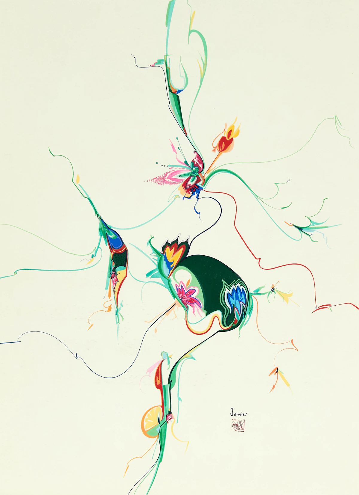 Alex Simeon Janvier, Post China #2, gouache