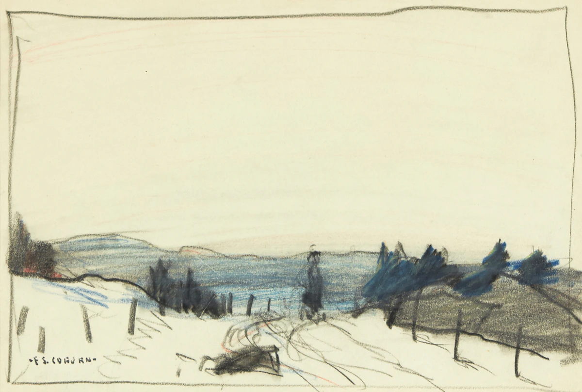 Frederick Simpson Coburn, Winter, Eastern Townships, crayon drawing, circa 1930