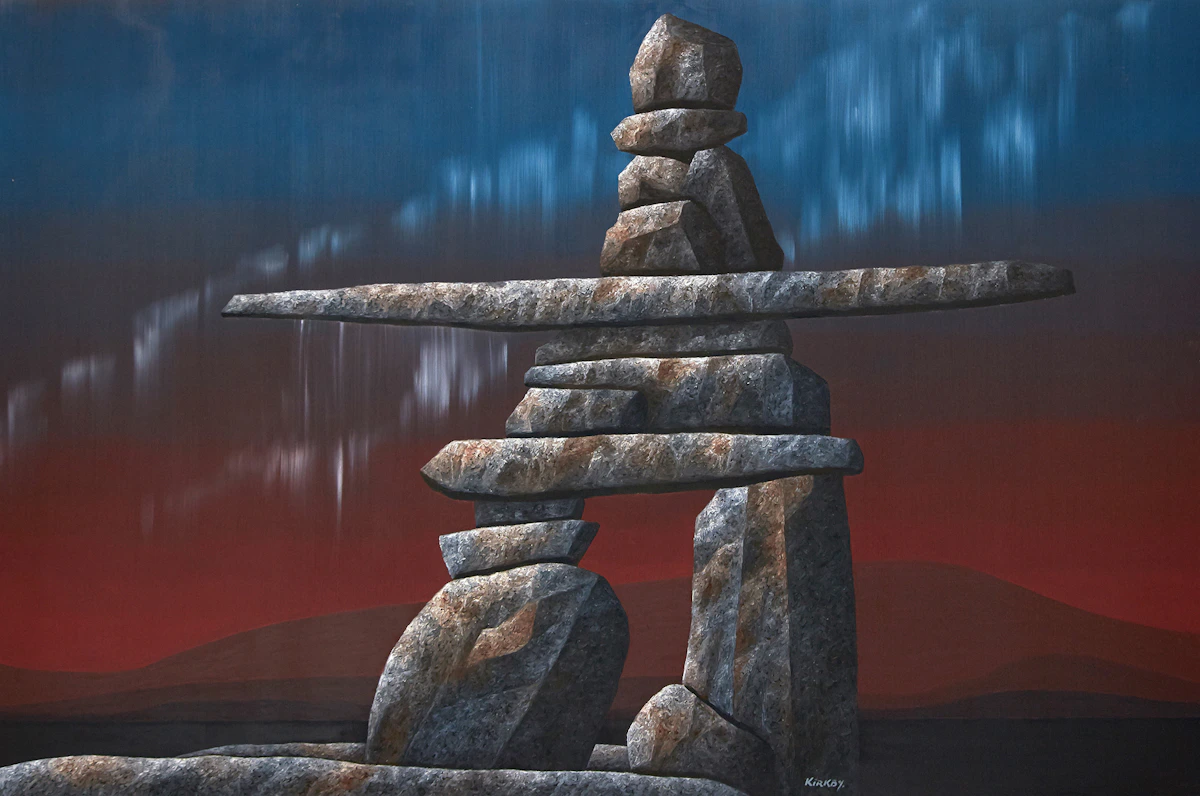 Ken Kirkby, Landscape with Inukshuk, oil on canvas