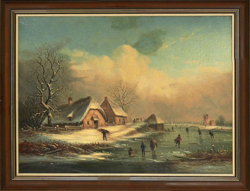 Van Zeebroeck, Landscape with Ice Skaters, oil on canvas, 1840 - view 2