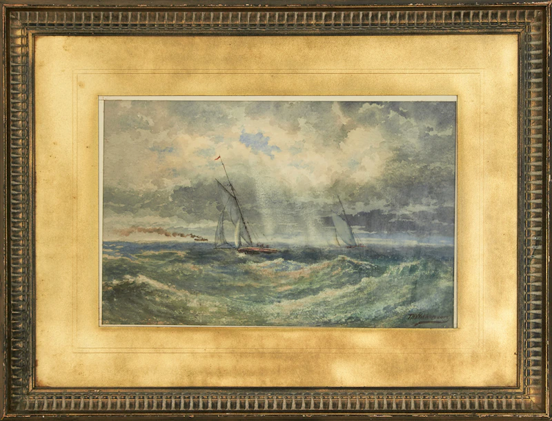 Thomas Harrison Wilkinson, Seascape with Sailboats, watercolour - view 2