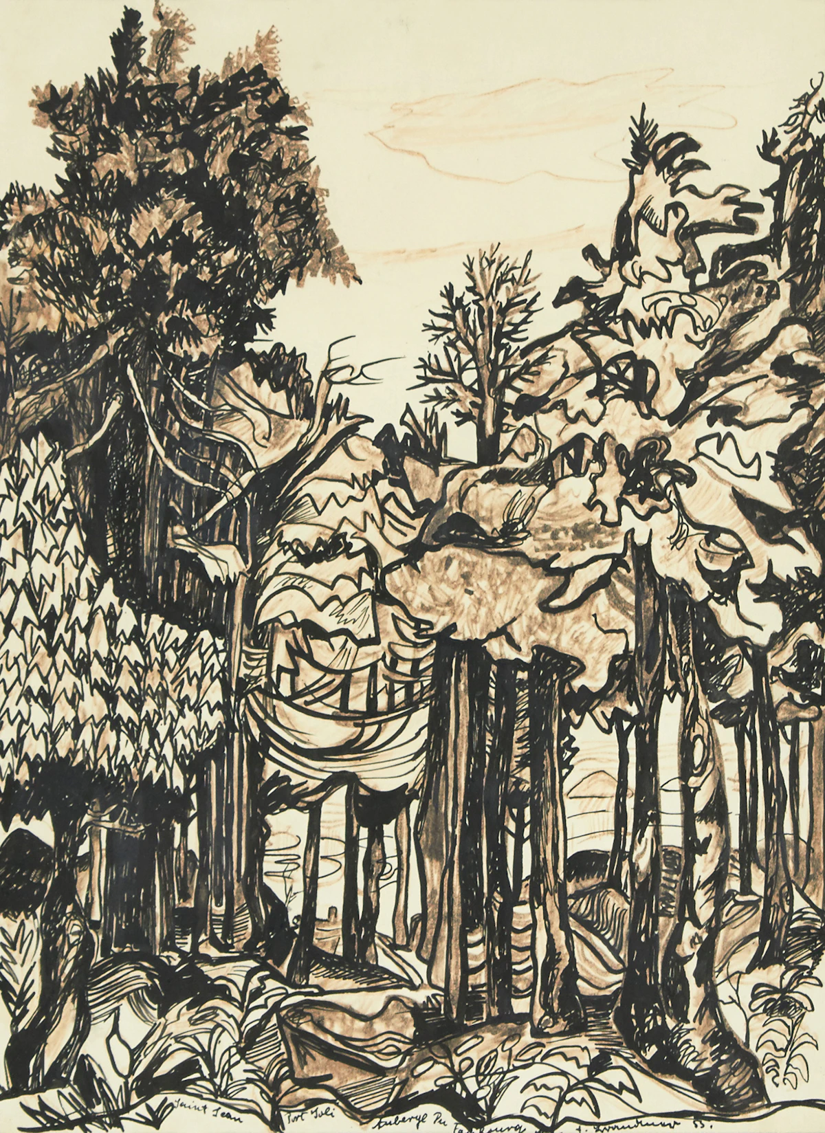 Fritz Brandtner, Saint Jean, Port Joli, Auberge Du Faubourg, India ink, 1955