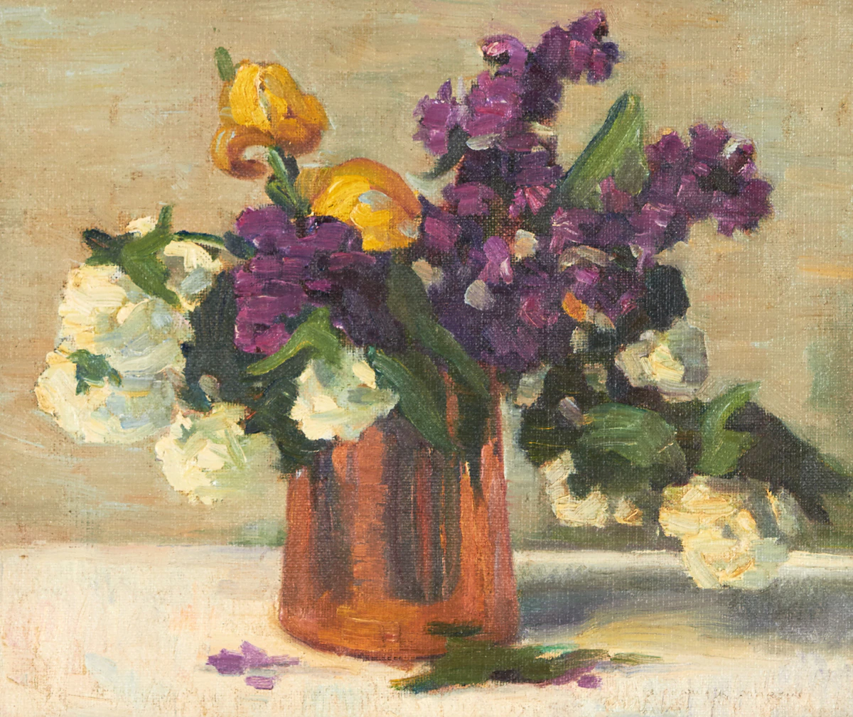 Bernice Fenwick Martin, Floral Still Life, oil on canvas board