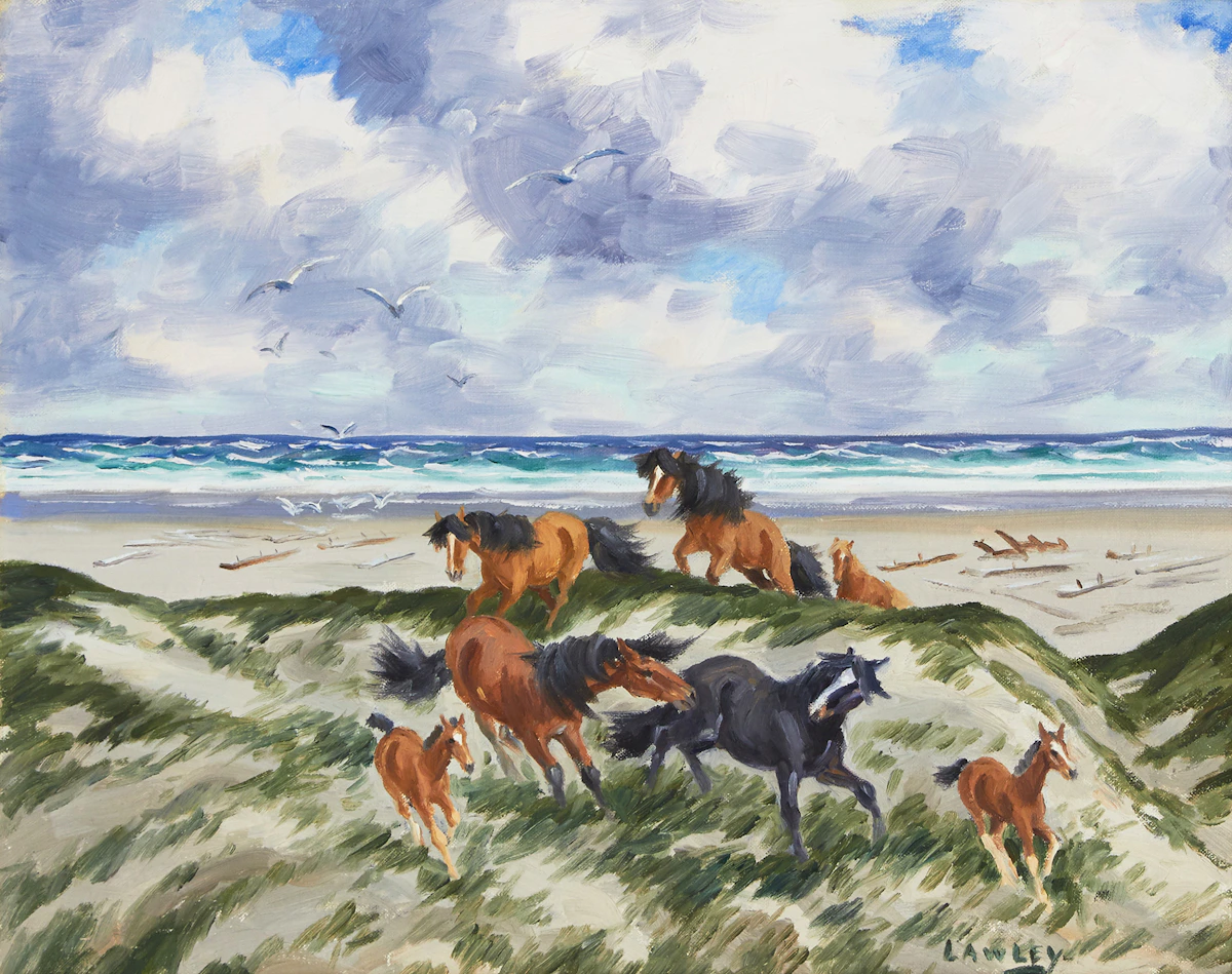 John Douglas Lawley, Sable Island, Coming up from the Beach, oil on canvas board